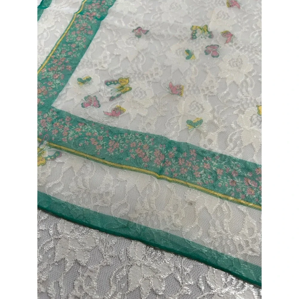 Vintage Sheer Butterfly Floral Scarf Japan Bandana Coquette Fairy Cottagecore